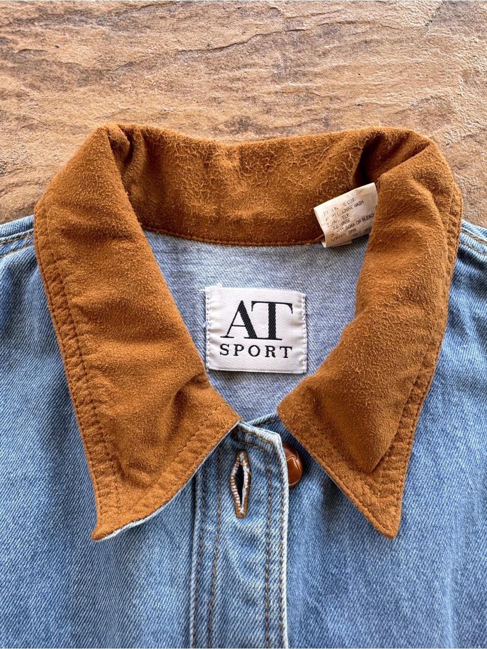 Vintage AT Sport Denim Jacket S Fringe Western Southwestern Boho Oversized - Picture 14 of 16